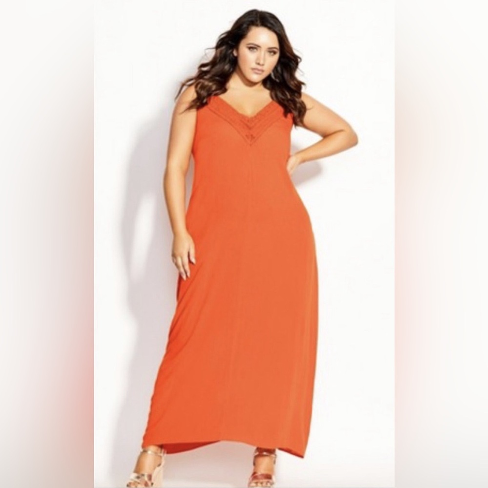 City Chic Crochet Neck Trapeze Maxi Dress Pockets In Orangina 16